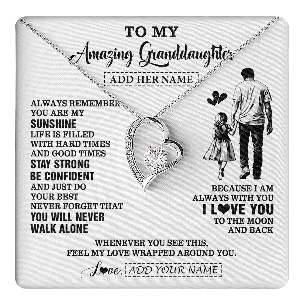 Forever Love Necklace 14K White Gold Finish | 1 | Personalized To My Amazing Granddaughter Necklace From Grandpa Papa Man It A Big Hug Granddaughter Birthday Gifts Graduation Christmas Gift Box Message Card | https://teecentury.