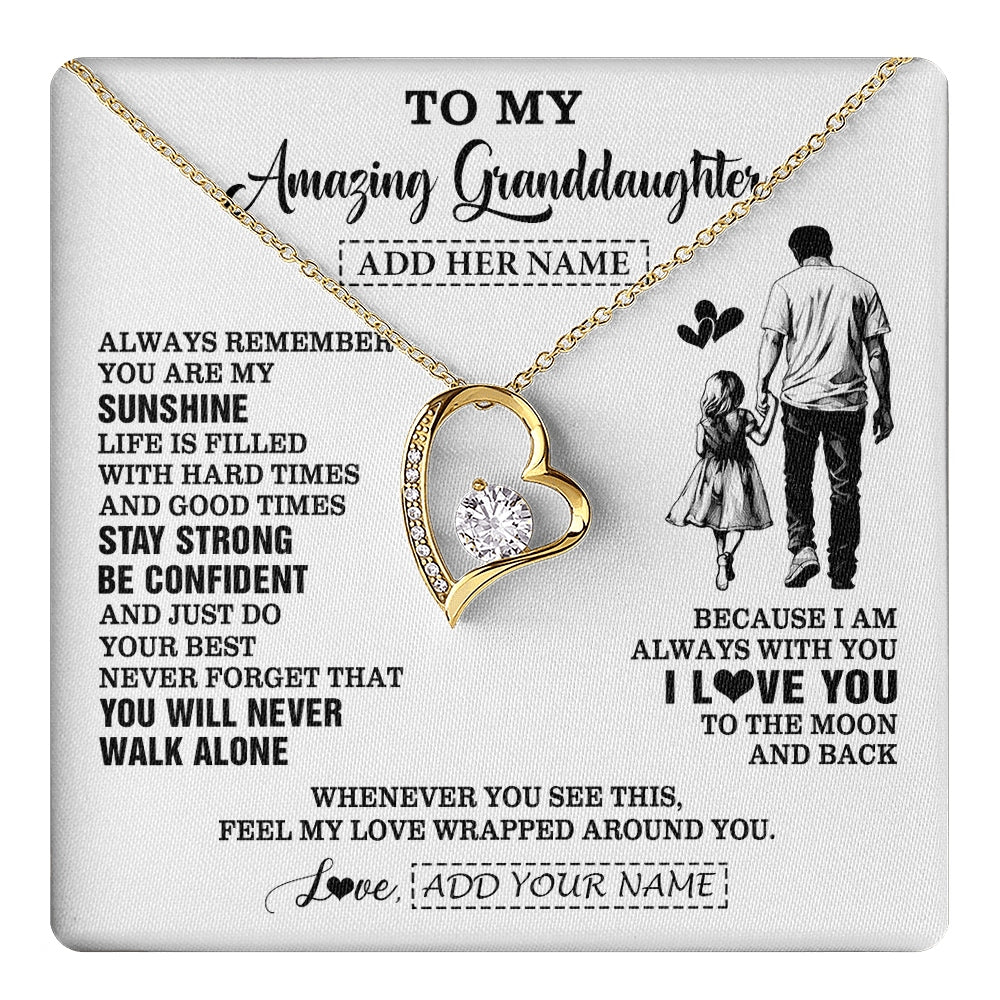 Forever Love Necklace 18K Yellow Gold Finish | 1 | Personalized To My Amazing Granddaughter Necklace From Grandpa Papa Man It A Big Hug Granddaughter Birthday Gifts Graduation Christmas Gift Box Message Card | https://teecentury.