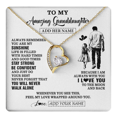 Forever Love Necklace 18K Yellow Gold Finish | 1 | Personalized To My Amazing Granddaughter Necklace From Grandpa Papa Man It A Big Hug Granddaughter Birthday Gifts Graduation Christmas Gift Box Message Card | https://teecentury.