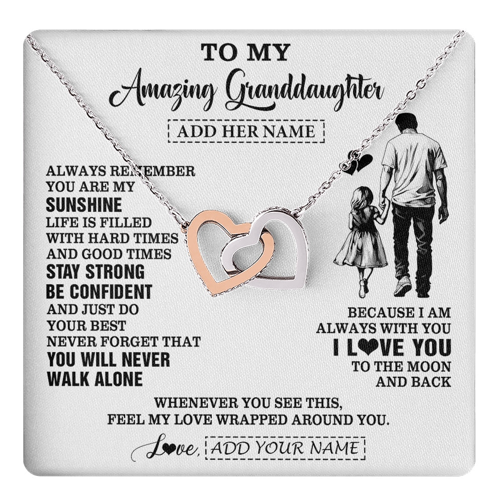 Interlocking Hearts Necklace Stainless Steel & Rose Gold Finish | 1 | Personalized To My Amazing Granddaughter Necklace From Grandpa Papa Man It A Big Hug Granddaughter Birthday Gifts Graduation Christmas Gift Box Message Card | https://teecentury.