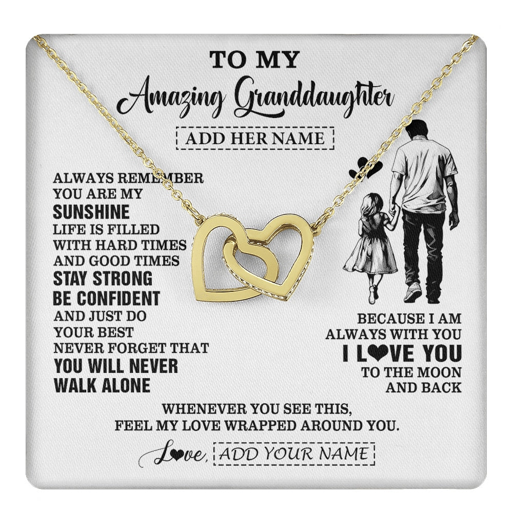 Interlocking Hearts Necklace 18K Yellow Gold Finish | 1 | Personalized To My Amazing Granddaughter Necklace From Grandpa Papa Man It A Big Hug Granddaughter Birthday Gifts Graduation Christmas Gift Box Message Card | https://teecentury.