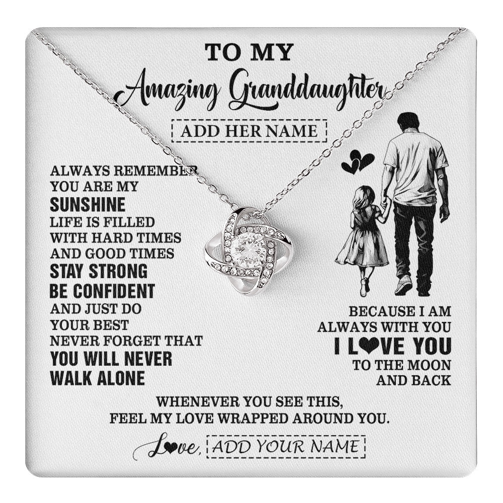 Love Knot Necklace 14K White Gold Finish | 1 | Personalized To My Amazing Granddaughter Necklace From Grandpa Papa Man It A Big Hug Granddaughter Birthday Gifts Graduation Christmas Gift Box Message Card | https://teecentury.