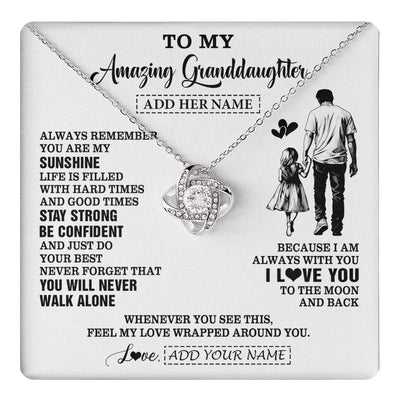 Love Knot Necklace 14K White Gold Finish | 1 | Personalized To My Amazing Granddaughter Necklace From Grandpa Papa Man It A Big Hug Granddaughter Birthday Gifts Graduation Christmas Gift Box Message Card | https://teecentury.