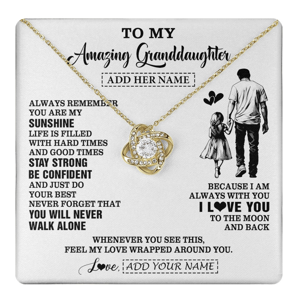 Love Knot Necklace 18K Yellow Gold Finish | 1 | Personalized To My Amazing Granddaughter Necklace From Grandpa Papa Man It A Big Hug Granddaughter Birthday Gifts Graduation Christmas Gift Box Message Card | https://teecentury.