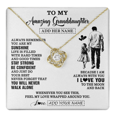 Love Knot Necklace 18K Yellow Gold Finish | 1 | Personalized To My Amazing Granddaughter Necklace From Grandpa Papa Man It A Big Hug Granddaughter Birthday Gifts Graduation Christmas Gift Box Message Card | https://teecentury.