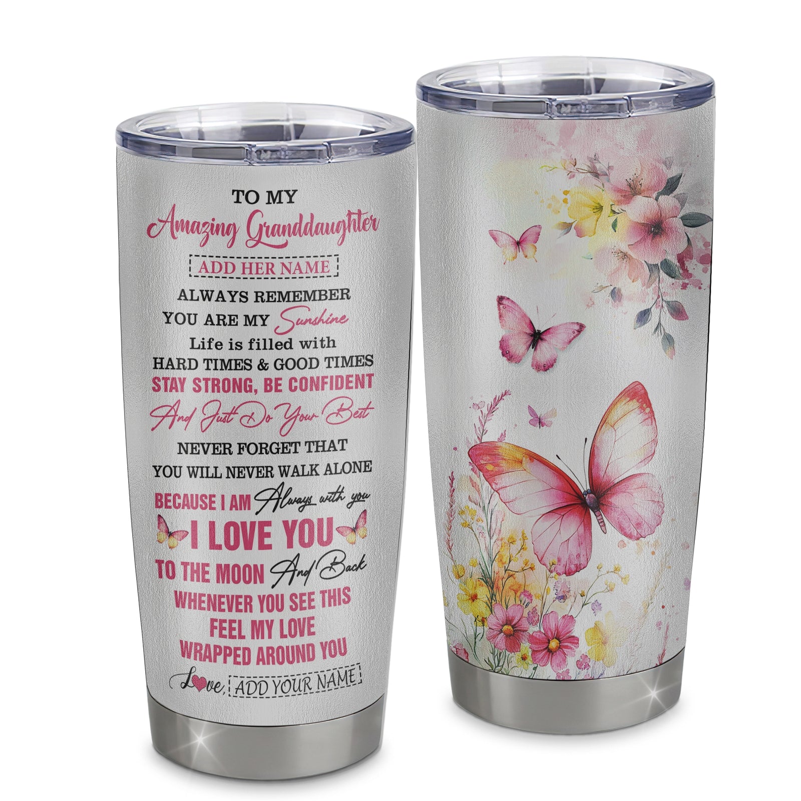 Personalized To My Amazing Granddaughter Tumbler From Grandma Grandpa Butterfly It A Big Hug Granddaughter Birthday Gifts Christmas Custom Stainless Steel Insulated Mug | teecentury