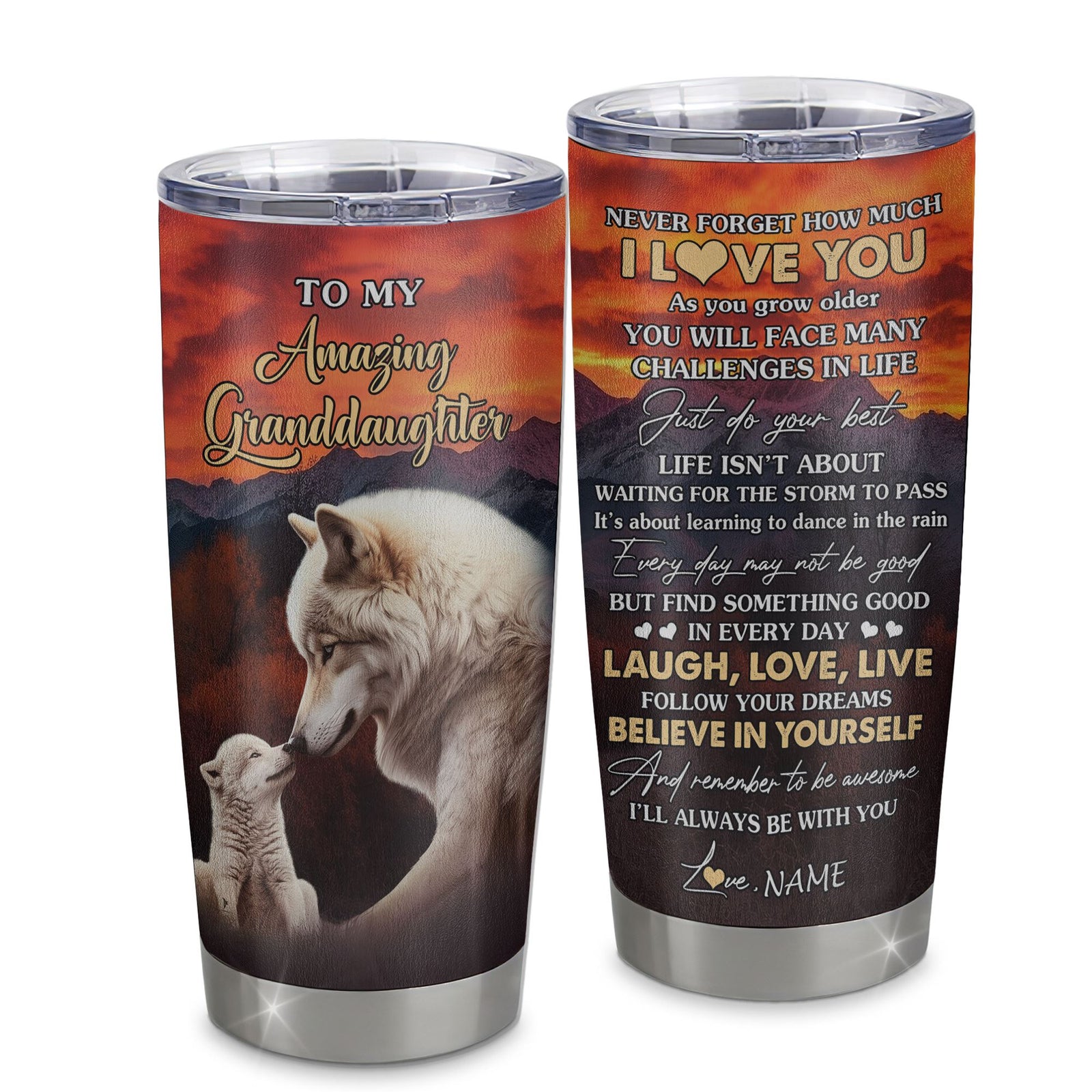Personalized To My Amazing Granddaughter Tumbler From Grandma Grandpa Never Forget I Love You Wolf Granddaughter Birthday Gifts Graduation Christmas Travel Mug | teecentury