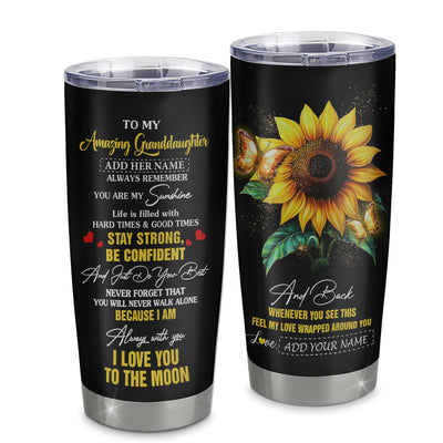 Personalized To My Amazing Granddaughter Tumbler From Grandma Grandpa Sunflower It A Big Hug Granddaughter Birthday Gifts Christmas Custom Stainless Steel Travel Mug | teecentury