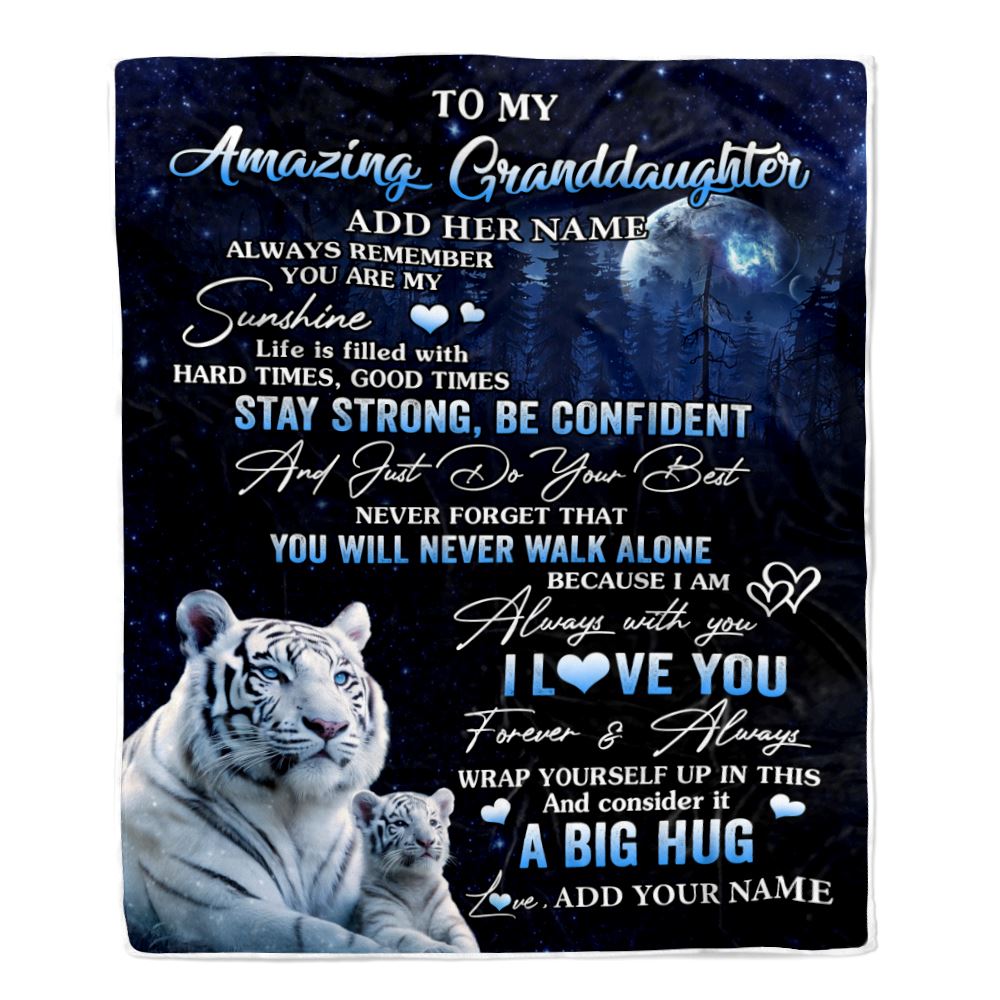 Personalized To My Amazing Granddaughter White Tiger Blanket From Grandma Grandpa My Sunshine Granddaughter Birthday Gifts Graduation Christmas Fleece Blanket | teecentury