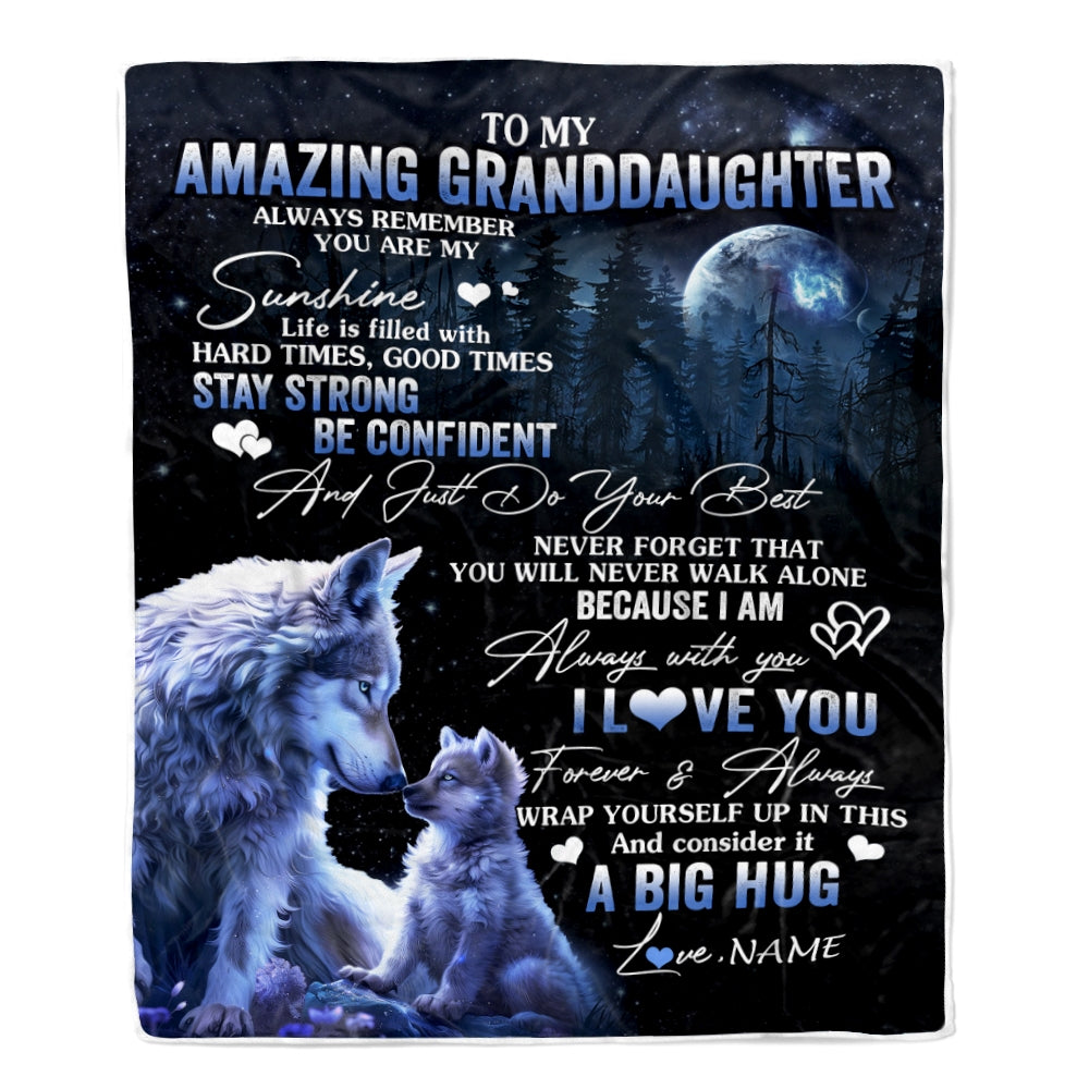 Personalized To My Amazing Granddaughter Wolf Blanket From Grandma Nana Moon Wolf Granddaughter Birthday Graduation Christmas Customized Fleece Throw Blanket | teecentury