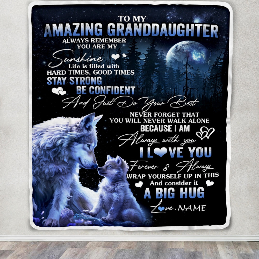 Personalized To My Amazing Granddaughter Wolf Blanket From Grandma Nana Moon Wolf Granddaughter Birthday Graduation Christmas Customized Fleece Throw Blanket | teecentury