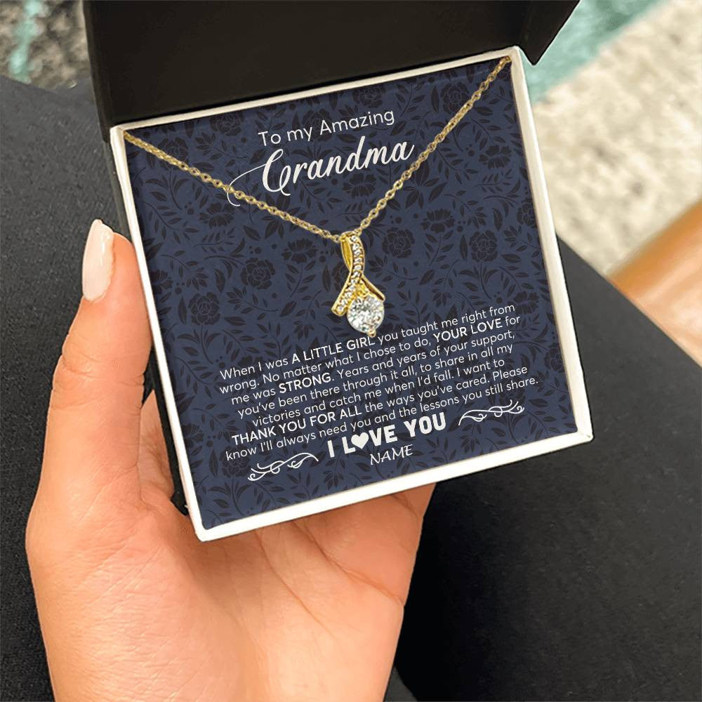Alluring Beauty Necklace 18K Yellow Gold Finish | 2 | Personalized To My Amazing Grandma Necklace From Granddaughter When I Was A Little Girl Grandma Birthday Mothers Day Christmas Customized Gift Box Message Card | teecentury