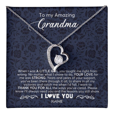 Forever Love Necklace 14K White Gold Finish | 1 | Personalized To My Amazing Grandma Necklace From Granddaughter When I Was A Little Girl Grandma Birthday Mothers Day Christmas Customized Gift Box Message Card | teecentury