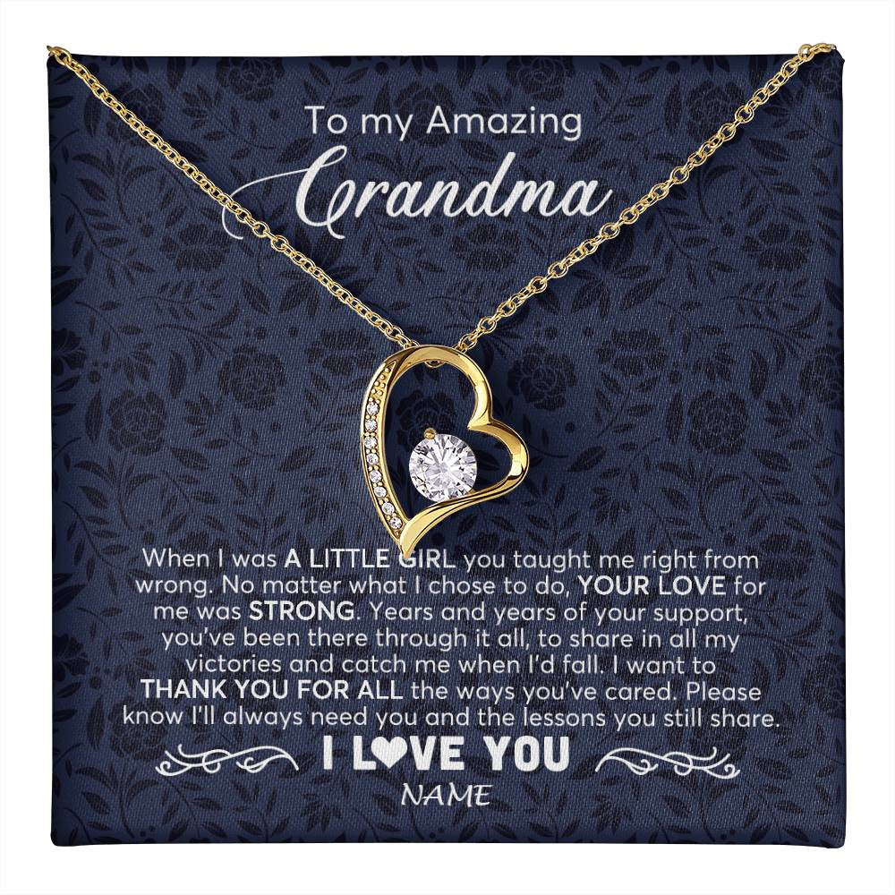 Forever Love Necklace 18K Yellow Gold Finish | 1 | Personalized To My Amazing Grandma Necklace From Granddaughter When I Was A Little Girl Grandma Birthday Mothers Day Christmas Customized Gift Box Message Card | teecentury