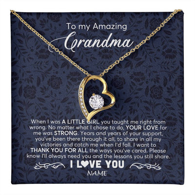 Forever Love Necklace 18K Yellow Gold Finish | 1 | Personalized To My Amazing Grandma Necklace From Granddaughter When I Was A Little Girl Grandma Birthday Mothers Day Christmas Customized Gift Box Message Card | teecentury