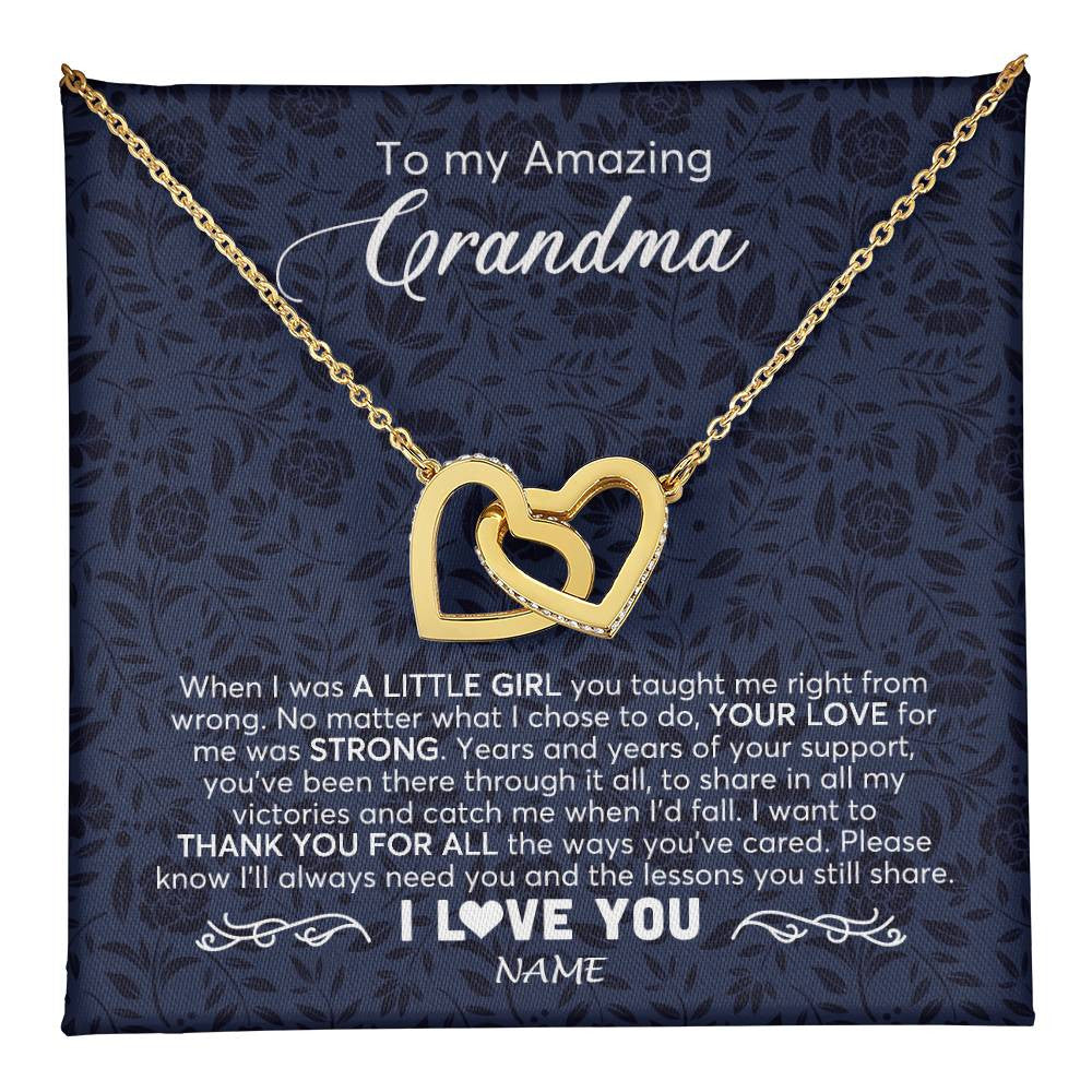 Interlocking Hearts Necklace 18K Yellow Gold Finish | 1 | Personalized To My Amazing Grandma Necklace From Granddaughter When I Was A Little Girl Grandma Birthday Mothers Day Christmas Customized Gift Box Message Card | teecentury