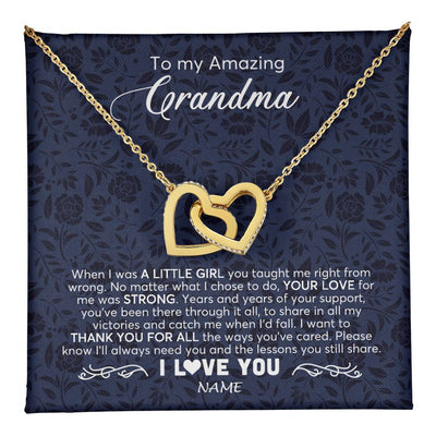 Interlocking Hearts Necklace 18K Yellow Gold Finish | 1 | Personalized To My Amazing Grandma Necklace From Granddaughter When I Was A Little Girl Grandma Birthday Mothers Day Christmas Customized Gift Box Message Card | teecentury