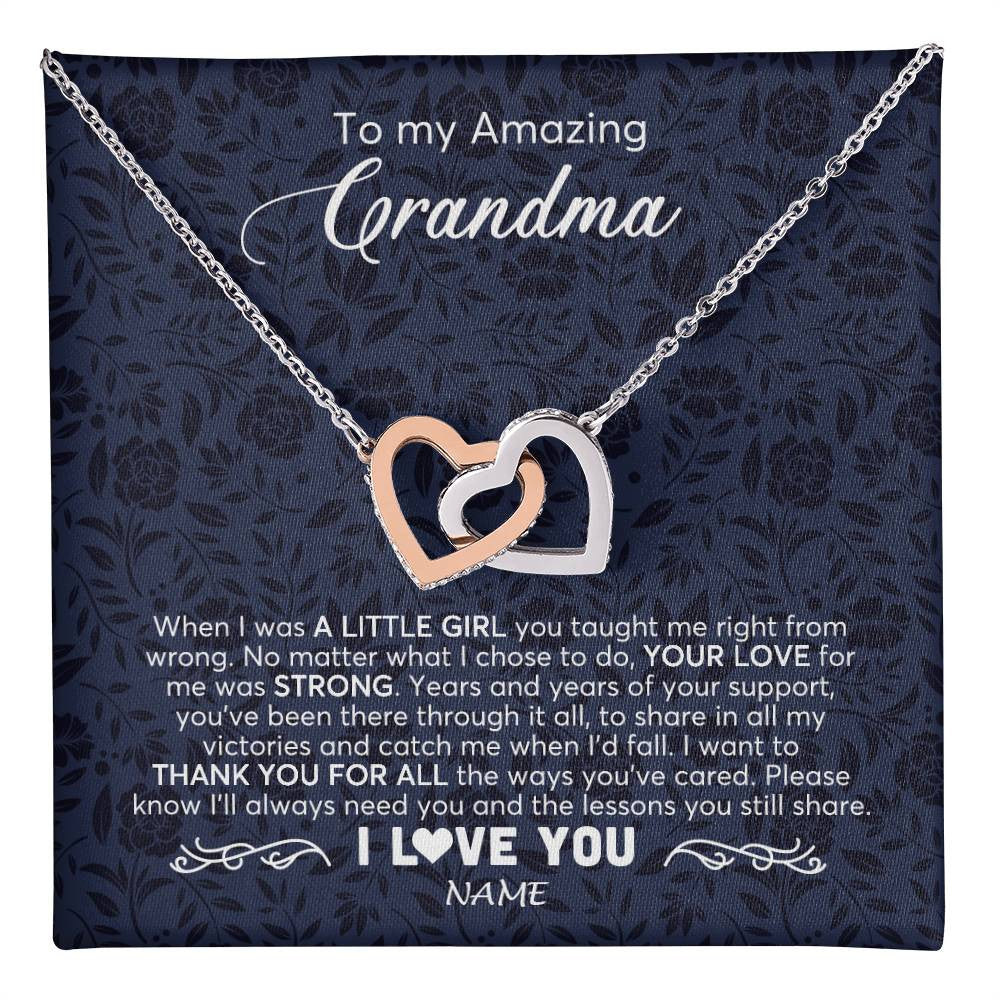 Interlocking Hearts Necklace Stainless Steel & Rose Gold Finish | 1 | Personalized To My Amazing Grandma Necklace From Granddaughter When I Was A Little Girl Grandma Birthday Mothers Day Christmas Customized Gift Box Message Card | teecentury