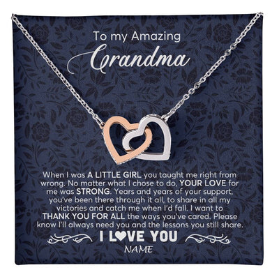 Interlocking Hearts Necklace Stainless Steel & Rose Gold Finish | 1 | Personalized To My Amazing Grandma Necklace From Granddaughter When I Was A Little Girl Grandma Birthday Mothers Day Christmas Customized Gift Box Message Card | teecentury