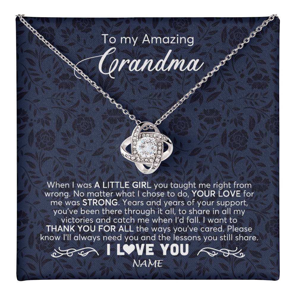 Love Knot Necklace 14K White Gold Finish | 1 | Personalized To My Amazing Grandma Necklace From Granddaughter When I Was A Little Girl Grandma Birthday Mothers Day Christmas Customized Gift Box Message Card | teecentury