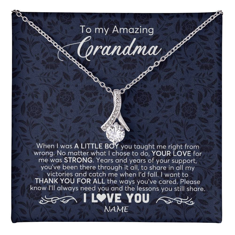 Alluring Beauty Necklace 14K White Gold Finish | 1 | Personalized To My Amazing Grandma Necklace From Grandson When I Was A Little Boy Grandma Birthday Mothers Day Christmas Customized Gift Box Message Card | teecentury