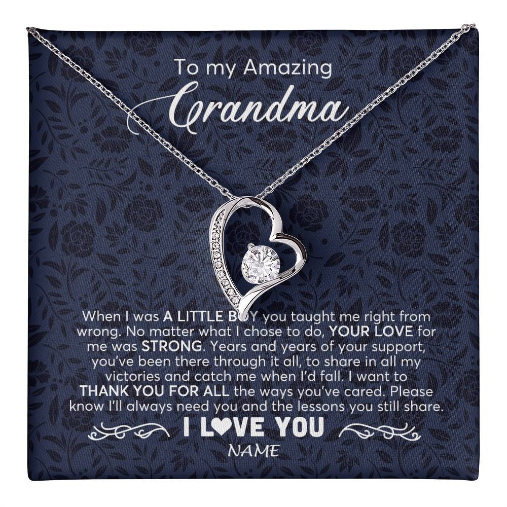 Forever Love Necklace 14K White Gold Finish | 1 | Personalized To My Amazing Grandma Necklace From Grandson When I Was A Little Boy Grandma Birthday Mothers Day Christmas Customized Gift Box Message Card | teecentury