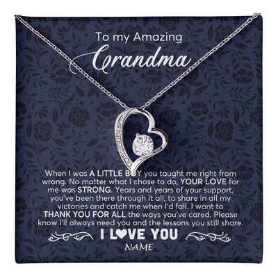 Forever Love Necklace 14K White Gold Finish | 1 | Personalized To My Amazing Grandma Necklace From Grandson When I Was A Little Boy Grandma Birthday Mothers Day Christmas Customized Gift Box Message Card | teecentury