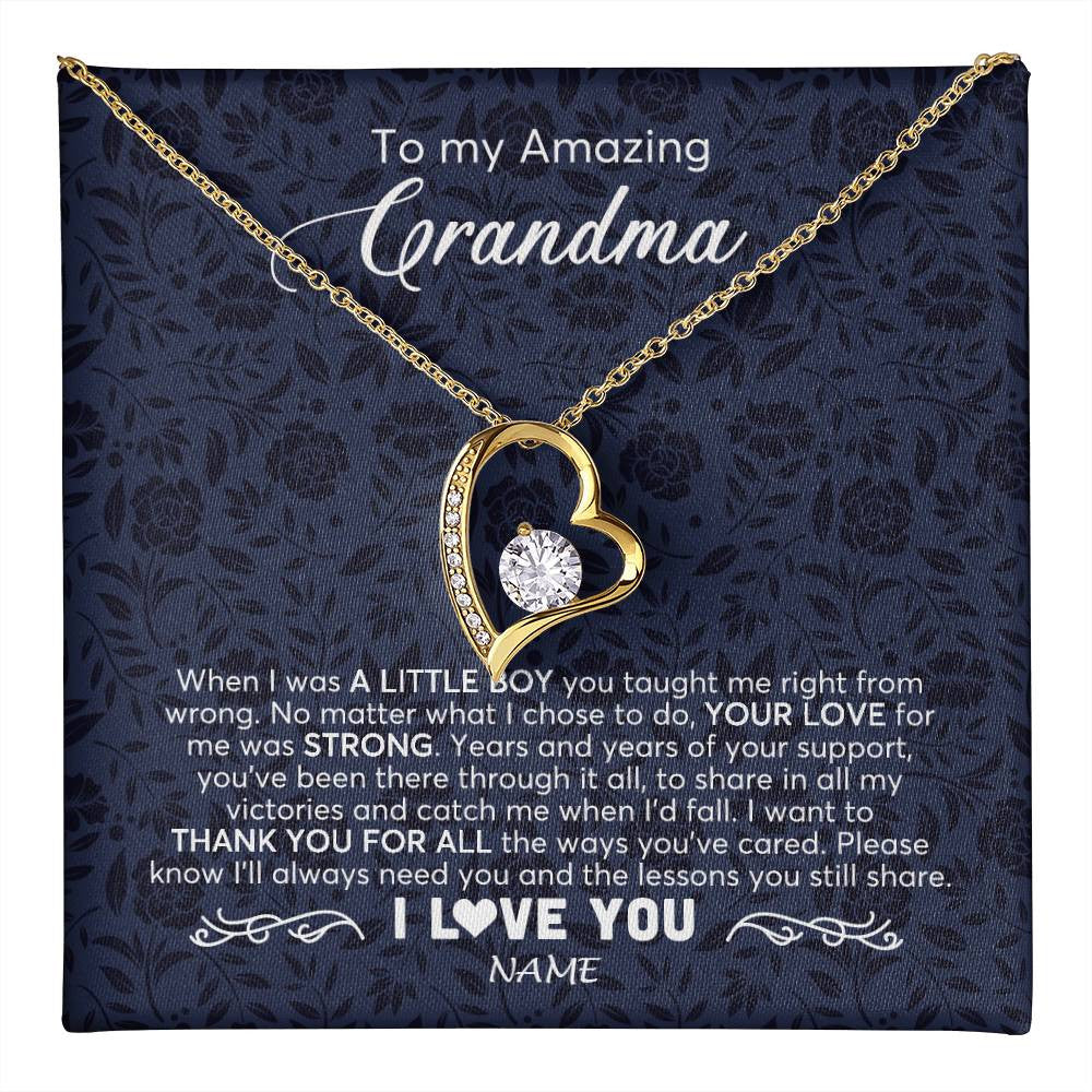 Forever Love Necklace 18K Yellow Gold Finish | 1 | Personalized To My Amazing Grandma Necklace From Grandson When I Was A Little Boy Grandma Birthday Mothers Day Christmas Customized Gift Box Message Card | teecentury