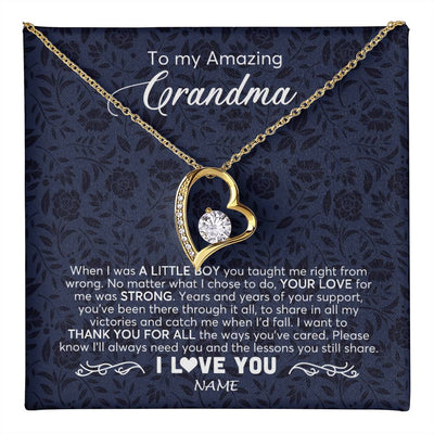 Forever Love Necklace 18K Yellow Gold Finish | 1 | Personalized To My Amazing Grandma Necklace From Grandson When I Was A Little Boy Grandma Birthday Mothers Day Christmas Customized Gift Box Message Card | teecentury