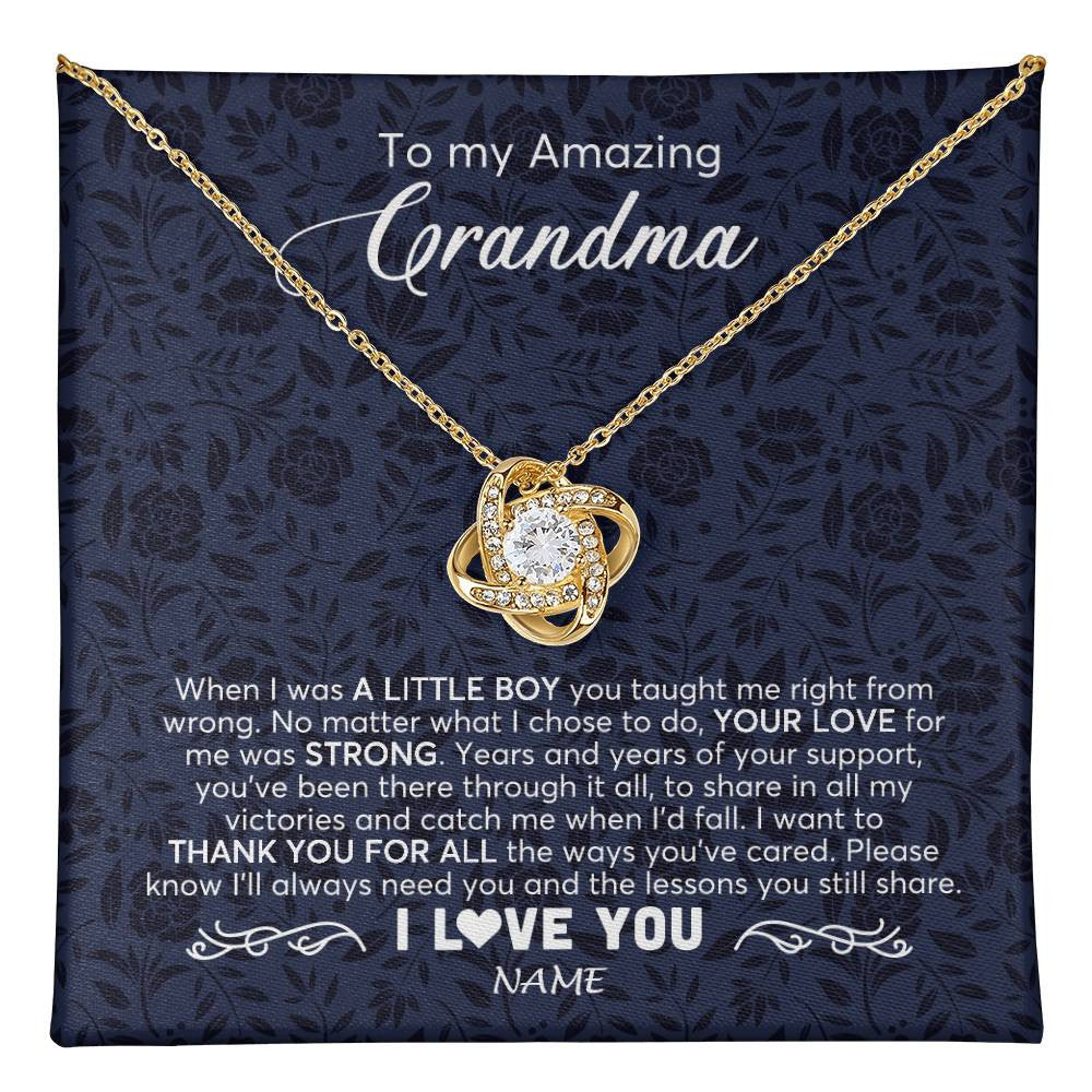 Love Knot Necklace 18K Yellow Gold Finish | 1 | Personalized To My Amazing Grandma Necklace From Grandson When I Was A Little Boy Grandma Birthday Mothers Day Christmas Customized Gift Box Message Card | teecentury