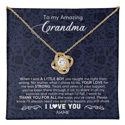 Love Knot Necklace 18K Yellow Gold Finish | 1 | Personalized To My Amazing Grandma Necklace From Grandson When I Was A Little Boy Grandma Birthday Mothers Day Christmas Customized Gift Box Message Card | teecentury