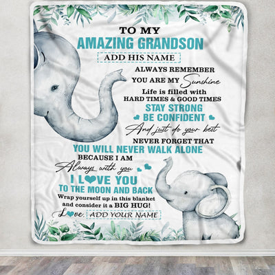 Personalized To My Amazing Grandson Blanket From Grandma Grandpa Elephant It A Big Hug Grandson Birthday Gifts Graduation Christmas Custom Fleece Blanket | teecentury
