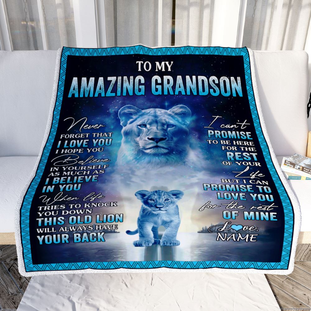 Personalized To My Amazing Grandson Blanket From Grandma Lion Never Forget I Love You Grandson Birthday Gift Graduation Christmas Customized Fleece Blanket | teecentury
