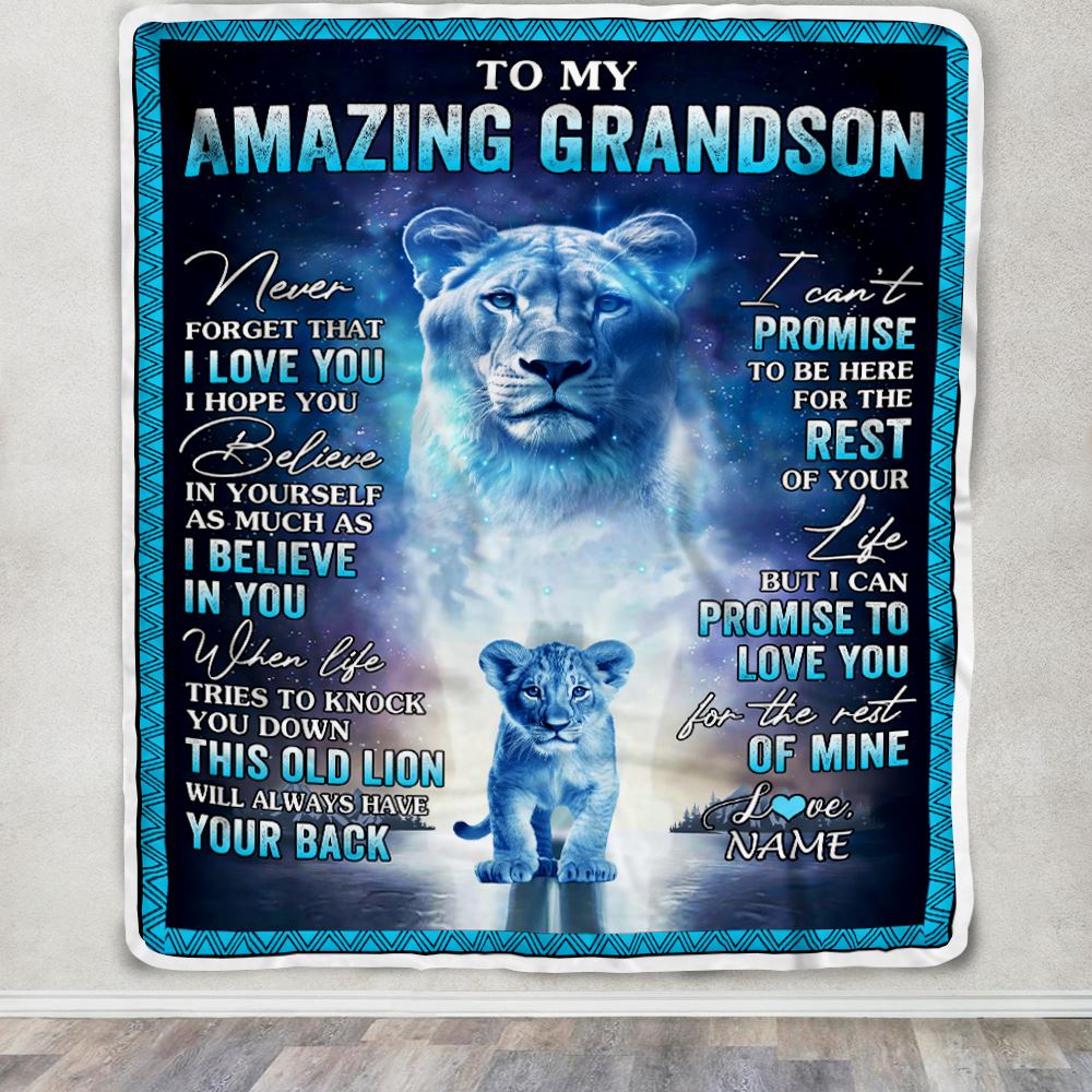 Personalized To My Amazing Grandson Blanket From Grandma Lion Never Forget I Love You Grandson Birthday Gift Graduation Christmas Customized Fleece Blanket | teecentury