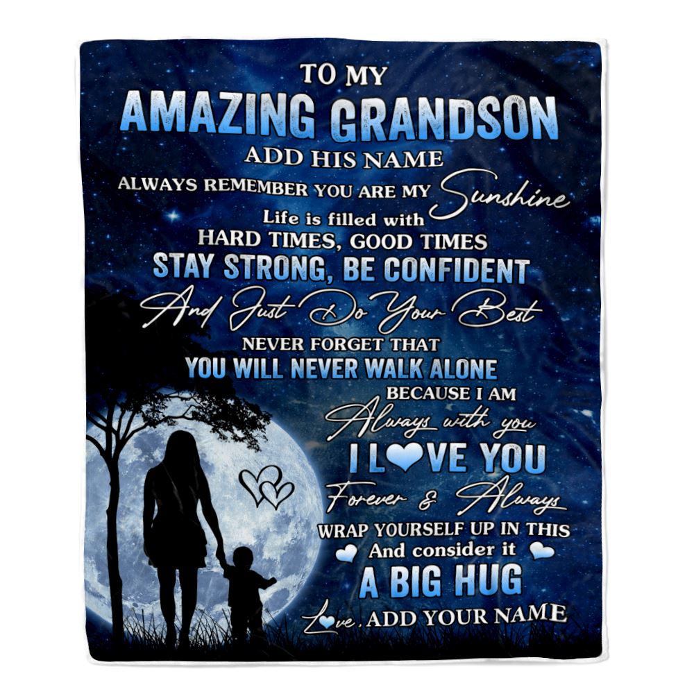 Personalized To My Amazing Grandson Blanket From Grandma My Sunshine Grandson Birthday Gifts Graduation Christmas Customized Fleece Throw Blanket | teecentury