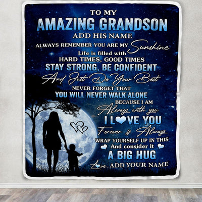 Personalized To My Amazing Grandson Blanket From Grandma My Sunshine Grandson Birthday Gifts Graduation Christmas Customized Fleece Throw Blanket | teecentury