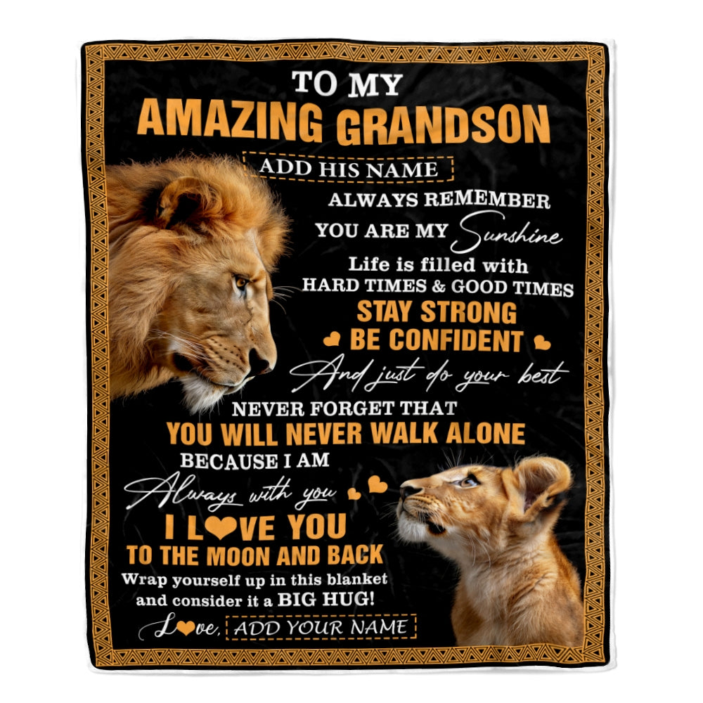 Personalized To My Amazing Grandson Blanket From Grandpa Grandfather Lion It A Big Hug Grandson Birthday Gifts Graduation Christmas Custom Fleece Blanket | teecentury