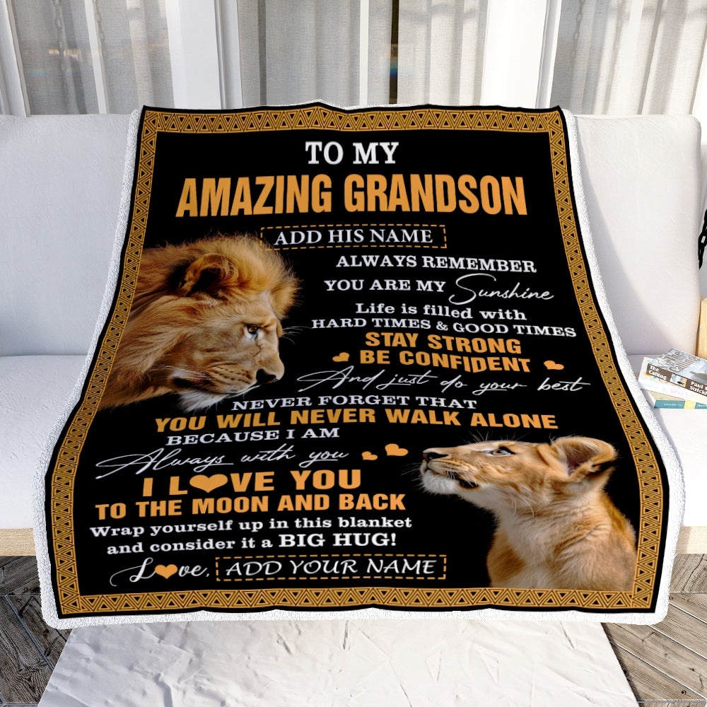 Personalized To My Amazing Grandson Blanket From Grandpa Grandfather Lion It A Big Hug Grandson Birthday Gifts Graduation Christmas Custom Fleece Blanket | teecentury