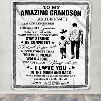 Personalized To My Amazing Grandson Blanket From Grandpa Papa Man It A Big Hug Grandson Birthday Gifts Graduation Christmas Customized Fleece Throw Blanket | teecentury