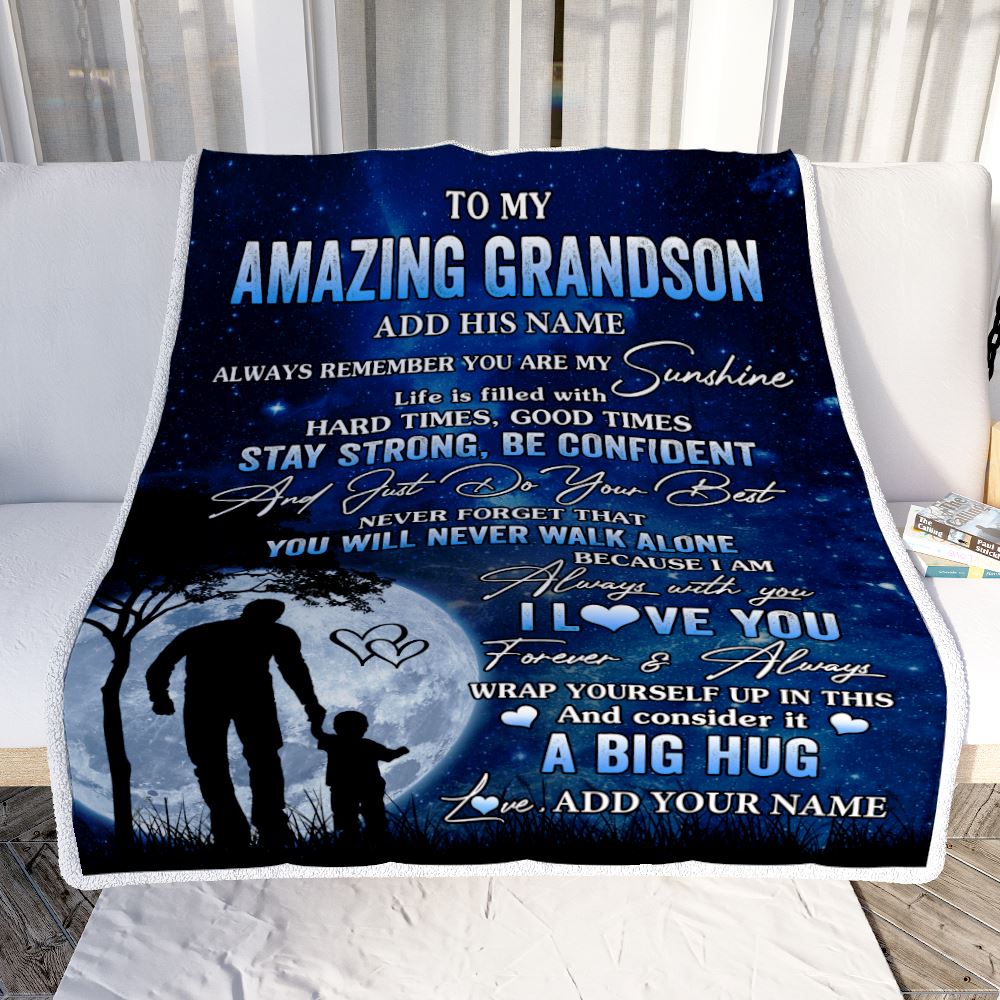 Personalized To My Amazing Grandson Blanket From Papa Grandpa My Sunshine Grandson Birthday Gifts Graduation Christmas Customized Fleece Throw Blanket | teecentury