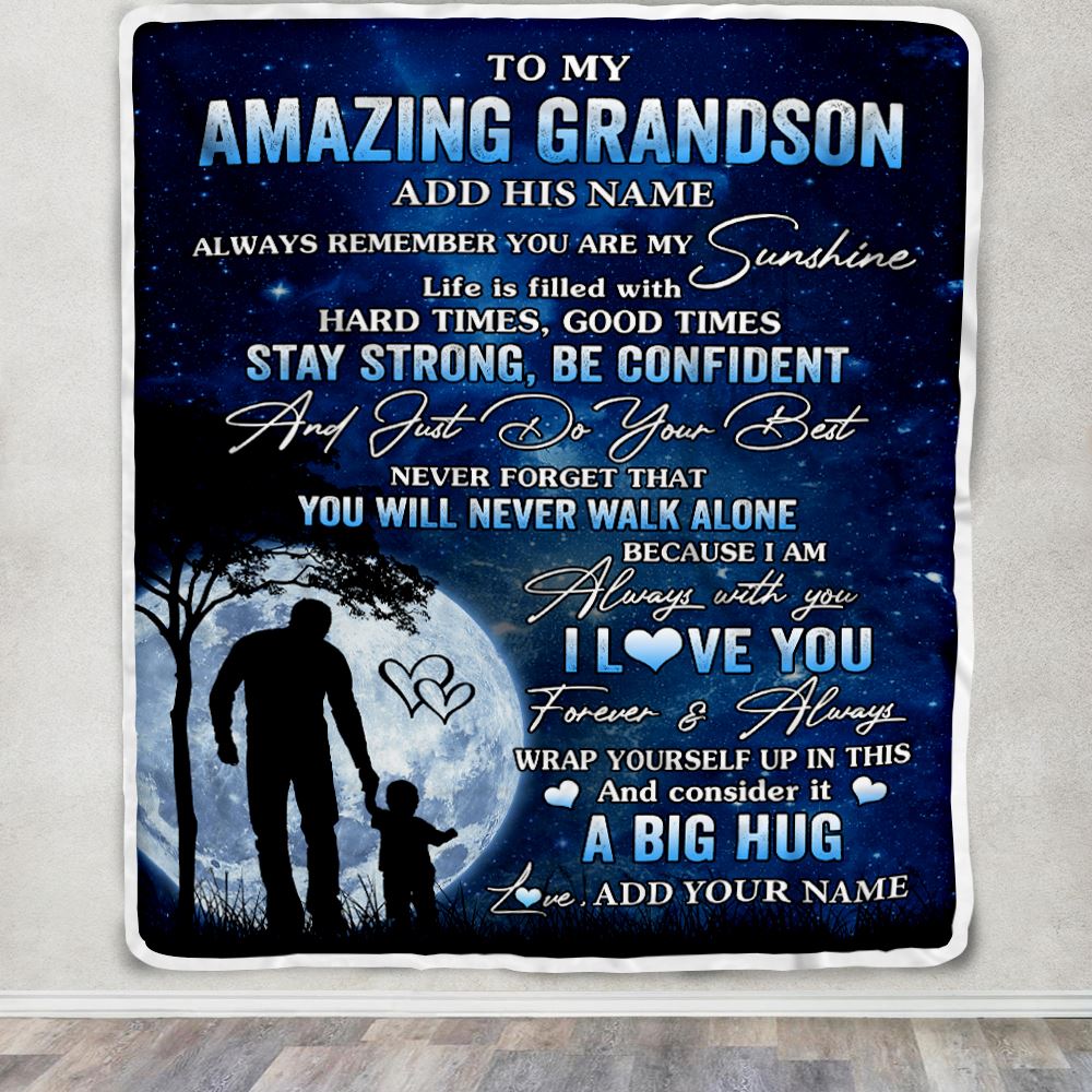 Personalized To My Amazing Grandson Blanket From Papa Grandpa My Sunshine Grandson Birthday Gifts Graduation Christmas Customized Fleece Throw Blanket | teecentury
