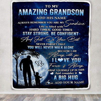Personalized To My Amazing Grandson Blanket From Papa Grandpa My Sunshine Grandson Birthday Gifts Graduation Christmas Customized Fleece Throw Blanket | teecentury
