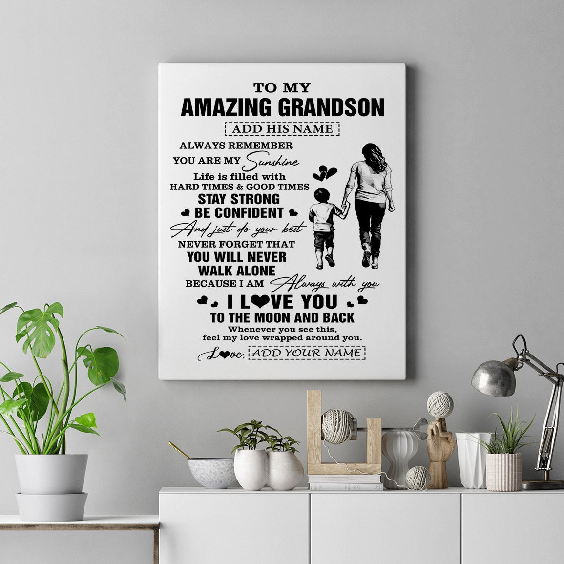 Personalized To My Amazing Grandson Canvas From Grandma Gigi Woman It A Big Hug Grandson Birthday Gifts Graduation Christmas Custom Wall Art Framed Canvas | teecentury