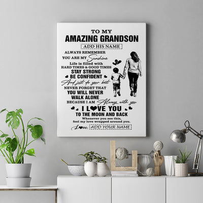 Personalized To My Amazing Grandson Canvas From Grandma Gigi Woman It A Big Hug Grandson Birthday Gifts Graduation Christmas Custom Wall Art Framed Canvas | teecentury