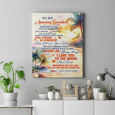 Personalized To My Amazing Grandson Canvas From Grandma Grandpa Beach It A Big Hug Grandson Birthday Gifts Graduation Christmas Custom Wall Art Framed Canvas | teecentury
