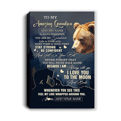 Personalized To My Amazing Grandson Canvas From Grandma Grandpa Bear It A Big Hug Grandson Birthday Gifts Graduation Christmas Custom Wall Art Framed Canvas Shirt & Hoodie | teecentury