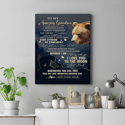 Personalized To My Amazing Grandson Canvas From Grandma Grandpa Bear It A Big Hug Grandson Birthday Gifts Graduation Christmas Custom Wall Art Framed Canvas Shirt & Hoodie | teecentury