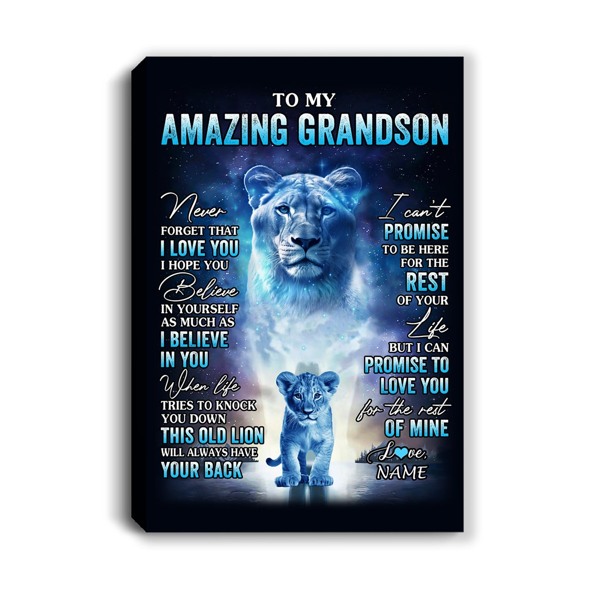 Personalized To My Amazing Grandson Canvas From Grandma Lion Never Forget I Love You Grandson Birthday Gifts Graduation Christmas Custom Wall Art Print Framed Canvas | teecentury