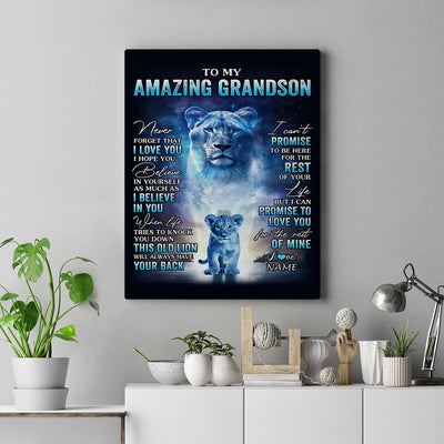 Personalized To My Amazing Grandson Canvas From Grandma Lion Never Forget I Love You Grandson Birthday Gifts Graduation Christmas Custom Wall Art Print Framed Canvas | teecentury