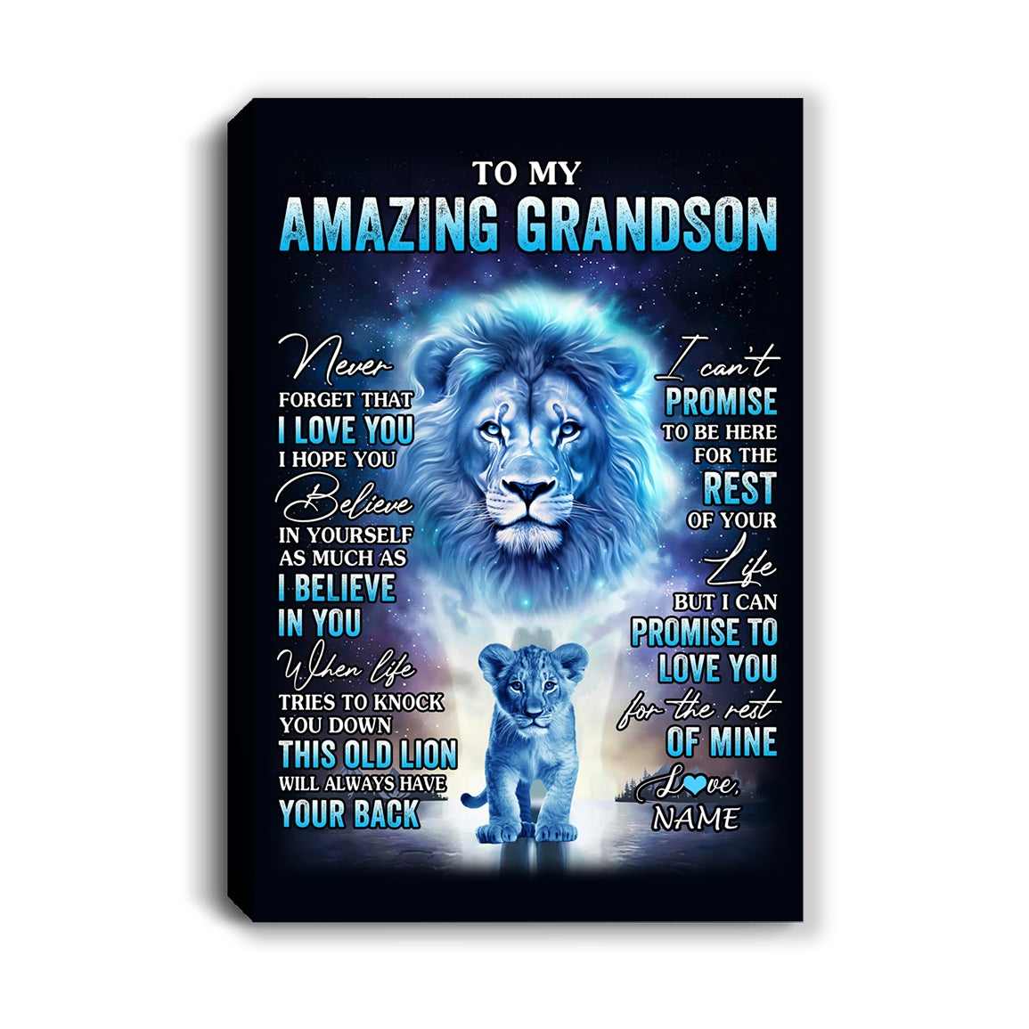 Personalized To My Amazing Grandson Canvas From Grandpa Papa Lion Never Forget I Love You Birthday Gifts Graduation Christmas Custom Wall Art Print Framed Canvas | teecentury